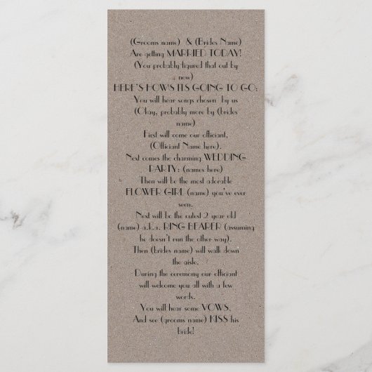Fun & Modern Kraft Wedding Program Programm (Rückseite)