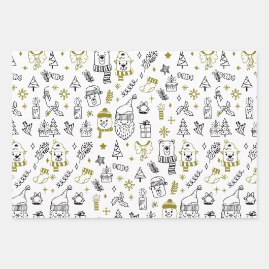 Fun Modern Line Zeichnend Urlaub ThemenWeihnachten Geschenkpapier Set (Vorderseite 3)