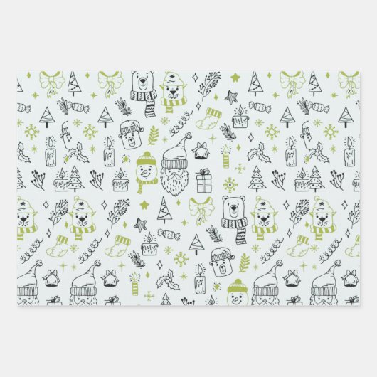 Fun Modern Line Zeichnend Urlaub ThemenWeihnachten Geschenkpapier Set (Vorderseite 2)