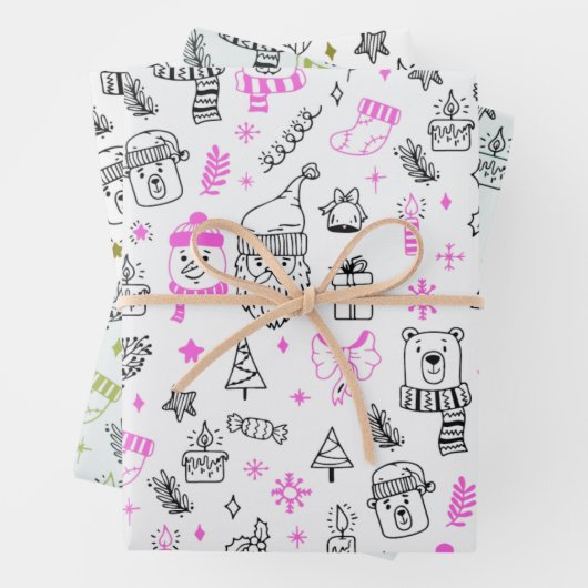 Fun Modern Line Zeichnend Urlaub ThemenWeihnachten Geschenkpapier Set (Beispiel)