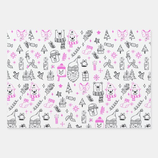 Fun Modern Line Zeichnend Urlaub ThemenWeihnachten Geschenkpapier Set (Vorderseite)