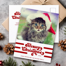 Fun Modern Meowy Weihnachtstypografie-Foto Postkarte