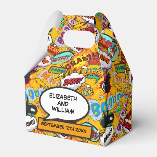 Fun Modern Modern Comic Book Wedding Geschenkschachtel (Vorderseite)