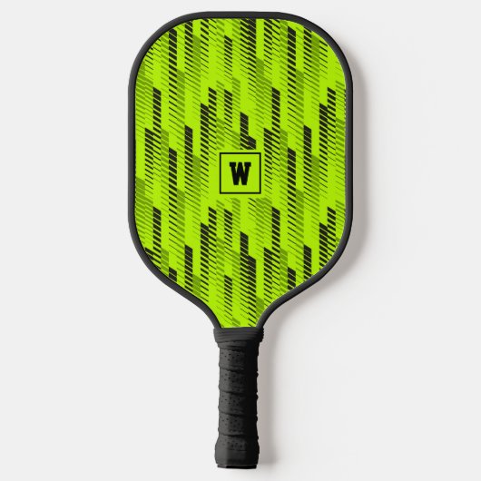 Fun Modern Neon Green Abstrakt Geometric Streifen Pickleball Schläger (Rückseite)