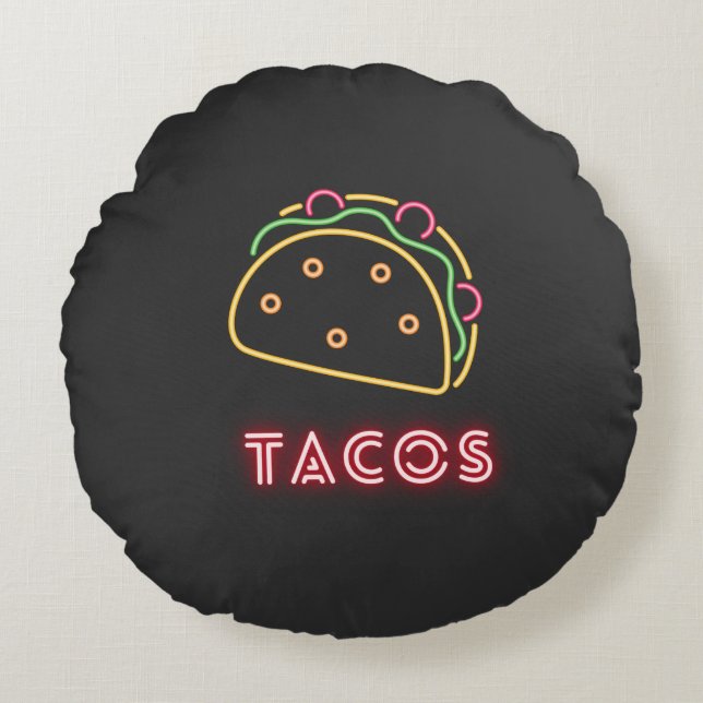 Fun Modern Neon Tacos Symbol Rundes Kissen (Vorderseite)