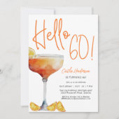 Fun Modern Orange Hello 60. Geburtstag Einladung (Vorderseite)