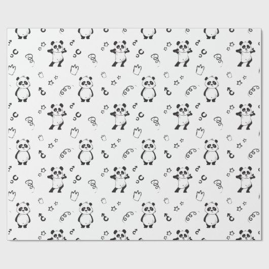 Fun Modern Panda Kindergeburtstag Geschenkpapier (Flach)