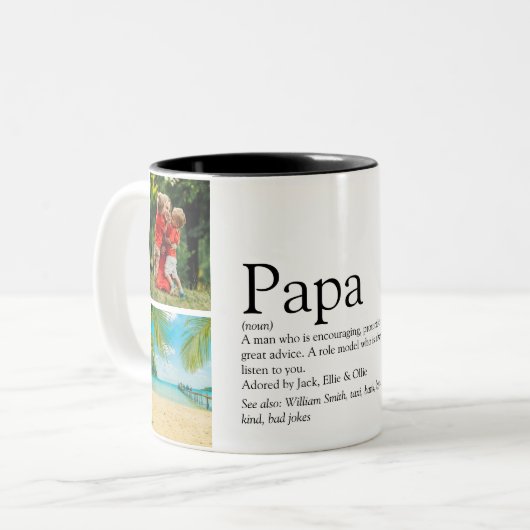 Fun Modern Papa Definition Zitat Collage Zweifarbige Tasse (Vorderseite Links)