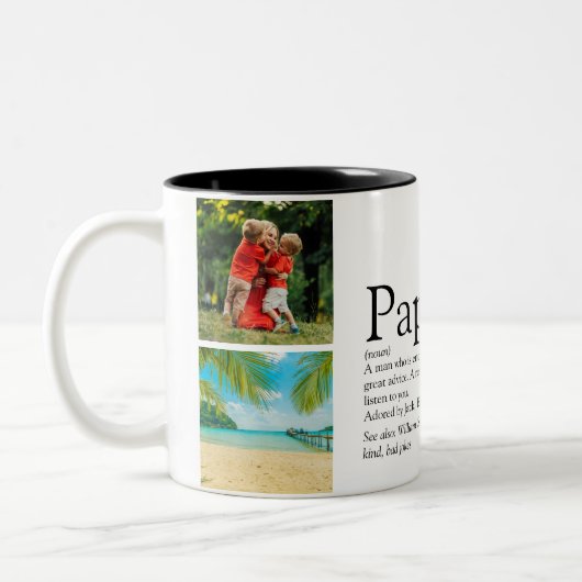 Fun Modern Papa Definition Zitat Collage Zweifarbige Tasse (Links)