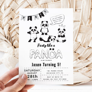 Fun Modern 'Party like a Panda' Kindergeburtstag Einladung