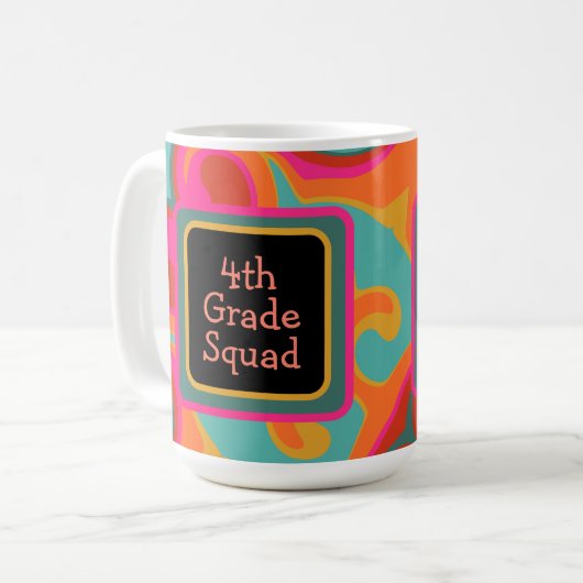 Fun Modern Pink Aquamarin Teacher Initial Class Sq Kaffeetasse (Vorderseite Links)