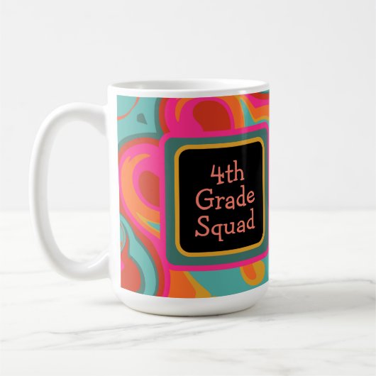 Fun Modern Pink Aquamarin Teacher Initial Class Sq Kaffeetasse (Links)