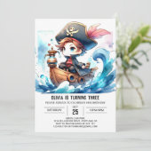 Fun Modern Pirate Birthday Einladung (Stehend Vorderseite)