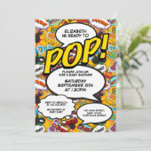 Fun Modern Ready to Pop Baby Shower Comic Foto Einladung (Stehend Vorderseite)