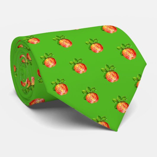 Fun Modern Red Apple Frucht Muster Green Krawatte (Gerollt)