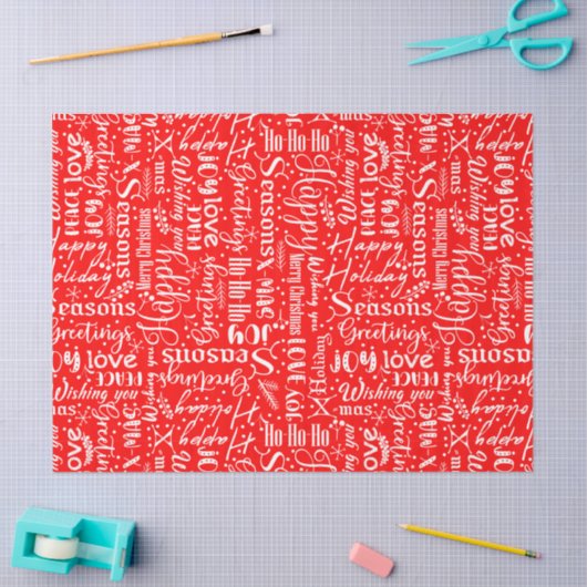 Fun Modern Red Merry Christmas Script Decoupage Seidenpapier (Basteln)
