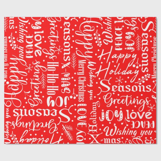 Fun Modern Red & White Christmas Script Geschenkpapier (Flach)