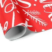 Fun Modern Red & White Christmas Script Geschenkpapier (Rolleneckpunkt)