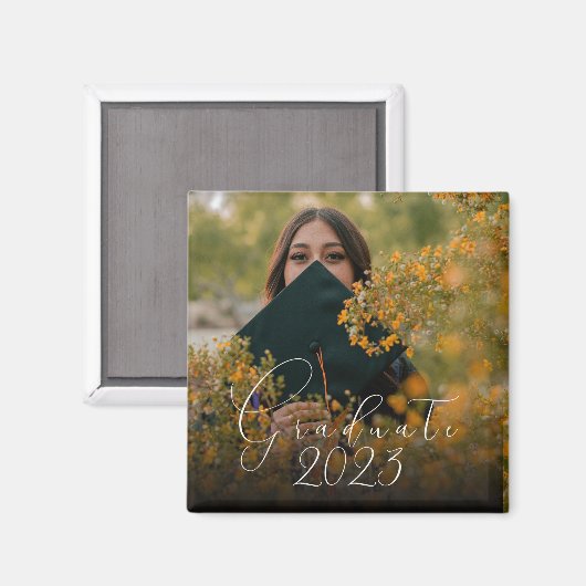 Fun Modern Script Foto Abschluss Ankündigung Magnet (Vorderseite/Rückseite)