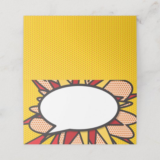 Fun Modern Speech Bubble Comic Book Platzkarte (Außenseite Aufgefaltet)