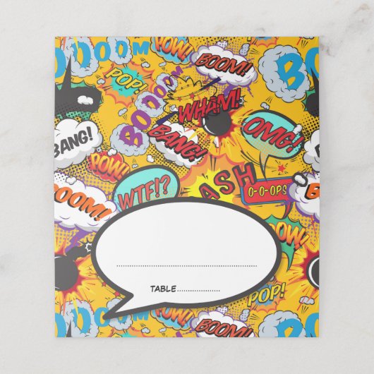 Fun Modern Speech Bubble Fun Retro Comic Book Platzkarte (Außenseite Aufgefaltet)