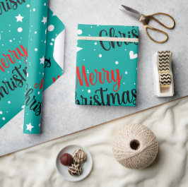 Fun Modern Teal Merry Christmas Script Geschenkpapier