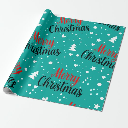 Fun Modern Teal Merry Christmas Script Geschenkpapier (Ungerollt)