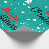 Fun Modern Teal Merry Christmas Script Geschenkpapier (Ecke)