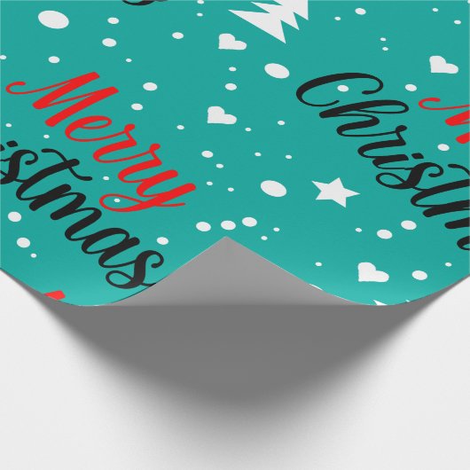 Fun Modern Teal Merry Christmas Script Geschenkpapier (Ecke)