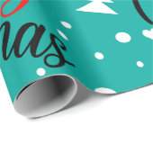 Fun Modern Teal Merry Christmas Script Geschenkpapier (Rolleneckpunkt)