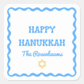 Fun Modern Wavy Border Blue Hanukkah Gegenwart Quadratischer Aufkleber (Vorderseite)