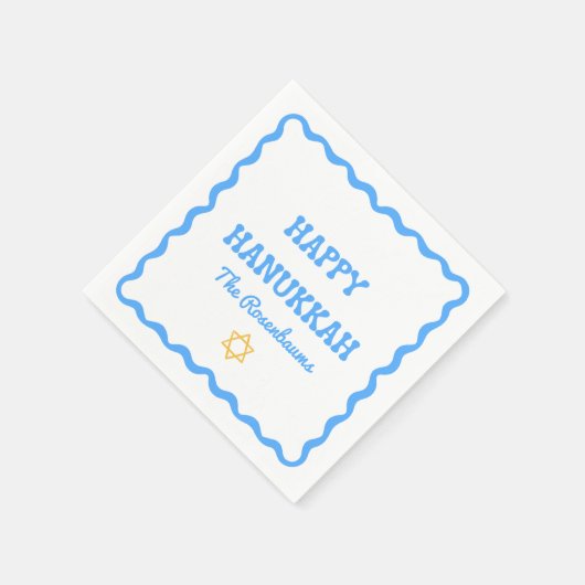 Fun Modern Wavy Border Blue Hanukkah Party Napkins Serviette (Ecke)