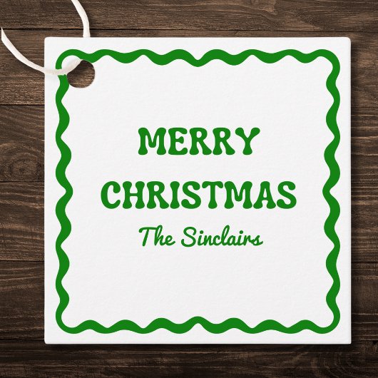 Fun Modern Wavy Border Green Weihnachten Party Geschenkanhänger