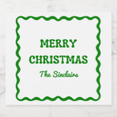 Fun Modern Wavy Border Green Weihnachten Party Schaumweinetikett (Einzelnes Label)
