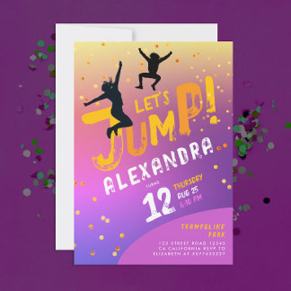 Fun Moderne Farbe Lila rosa Trampolin Jump Play Einladung