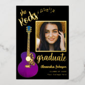 Fun Moderne Graduate Foto Script Black and Gold Folieneinladung (Vorderseite)