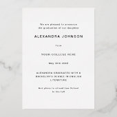 Fun Moderne Graduate Foto Script Black and Gold Folieneinladung (Rückseite)