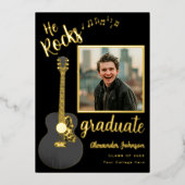Fun Moderne Graduate Foto Script Black and Gold Folieneinladung (Vorderseite)