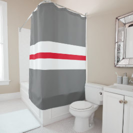 Fun Moderne, graue, hellrote, weiße Streifen Duschvorhang