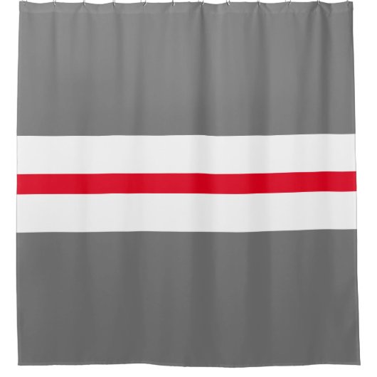Fun Moderne, graue, hellrote, weiße Streifen Duschvorhang (Vorderseite)