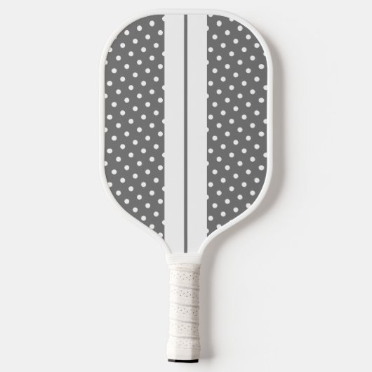 Fun Moderne graue weiße Streifen Polka Dots Pickleball Schläger (Rückseite)