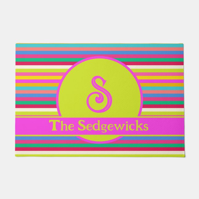 Fun Moderne, helle Streifen Multicolor Maximalist Fußmatte (Vorderseite)