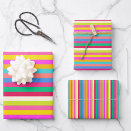Fun Moderne, helle Streifen Multicolor Maximalist Geschenkpapier Set