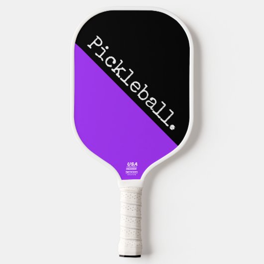 Fun Moderner Schwarzer, lebhafter, Lila Schriftsat Pickleball Schläger (Rückseite)
