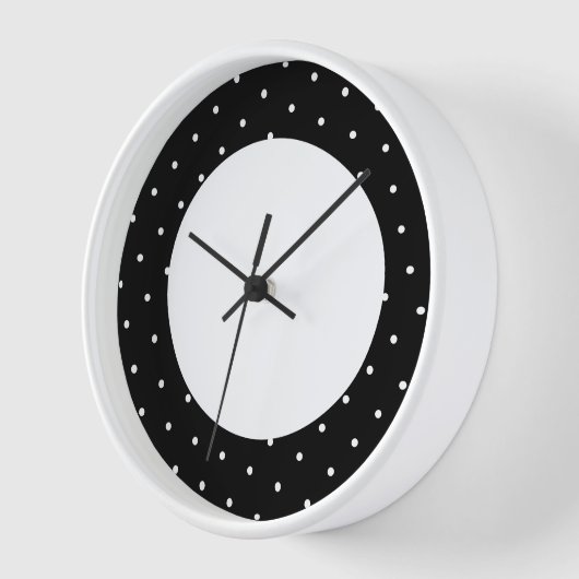 Fun Moderner schwarzer Polka gepunkteter Äußerer R Uhr (Winkel)