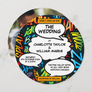 Fun Modernes Comic Book Foto Circle Wedding Einladung