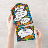 Fun Modernes Comic - Typrografie Hochzeit All In One Einladung (Abreißen)