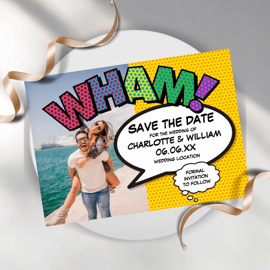 Fun Modernes Comic WHAM Foto Save The Date