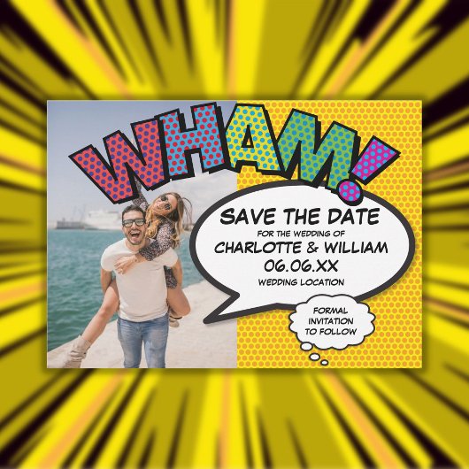 Fun Modernes Comic WHAM Foto Save The Date