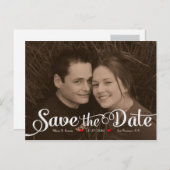 Fun Modernes Kalligraphie Sepia Foto Save the Date Ankündigungspostkarte (Vorne/Hinten)